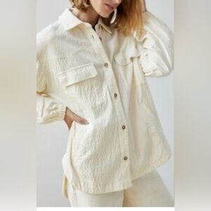 Anthropologie Maeve Cream Button Down Corduroy Shirt Jacket, small